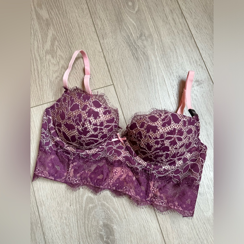 VICTORIA’S SECRET Dream Angels Padded Demi Bra Size 32C Purple Pink Floral NEW